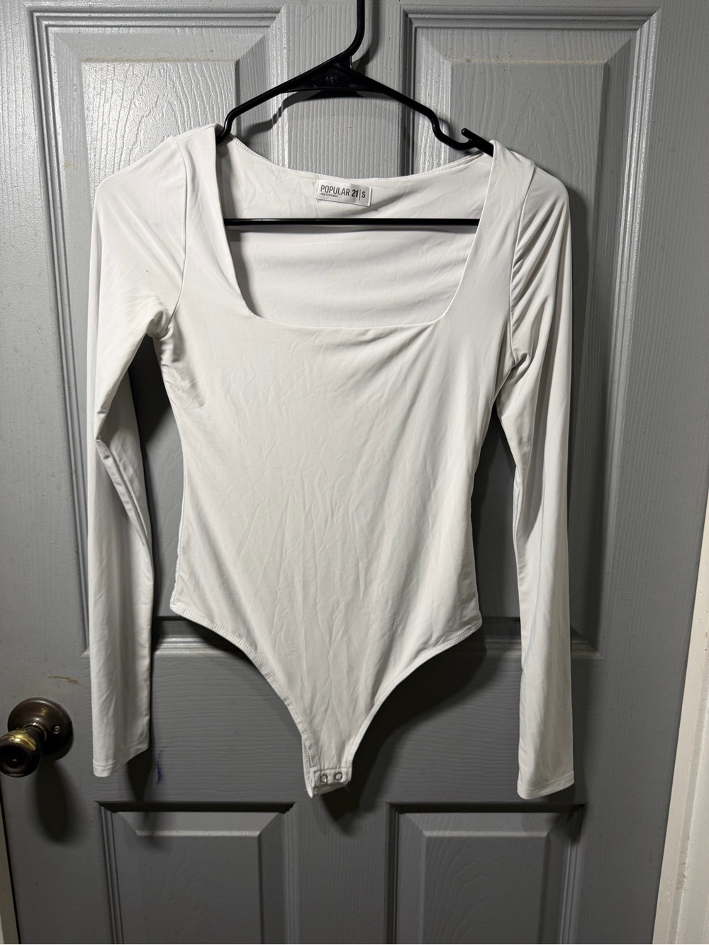 Popular 21S White Long-Sleeve Square Neck Bodysuit